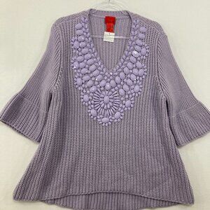 New V Cristina Large Purple Embellished Flare Sleeve Chunky Knit Sweater